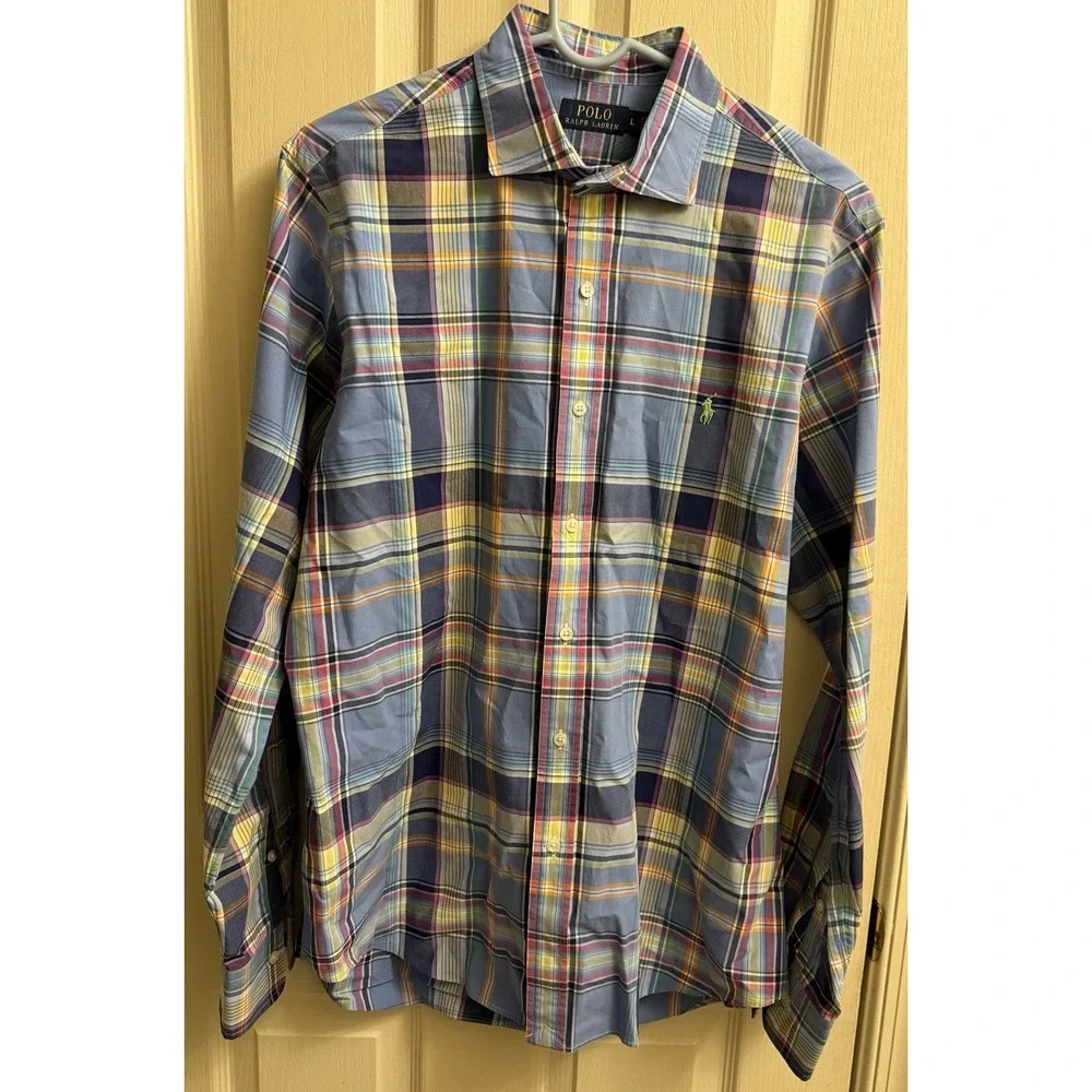 Polo Ralph Lauren Long Sleeve Button Up Multicolor Plaid Cotton Shirt Mens Large